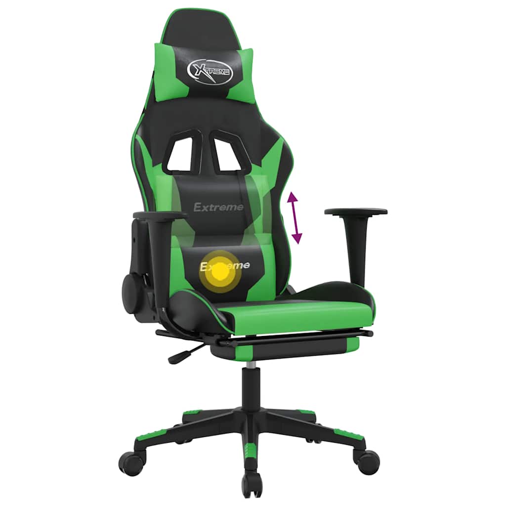 Massage gamestoel met voetensteun kunstleer zwart en groen is nu te koop bij PeponiXL, paradijselijk wonen!