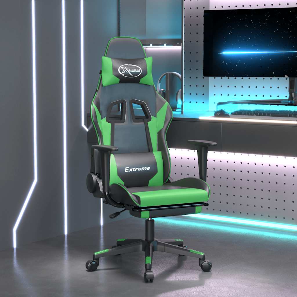 Massage gamestoel met voetensteun kunstleer zwart en groen is nu te koop bij PeponiXL, paradijselijk wonen!