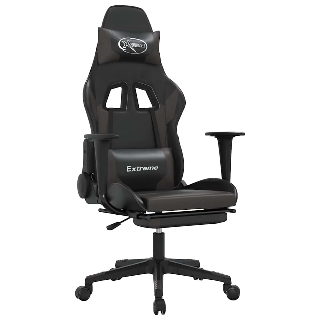 Massage gamestoel met voetensteun kunstleer zwart en grijs is nu te koop bij PeponiXL, paradijselijk wonen!