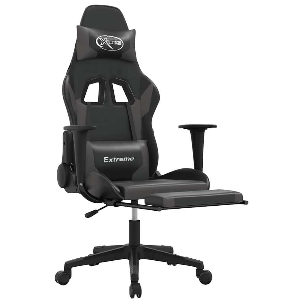 Massage gamestoel met voetensteun kunstleer zwart en grijs is nu te koop bij PeponiXL, paradijselijk wonen!