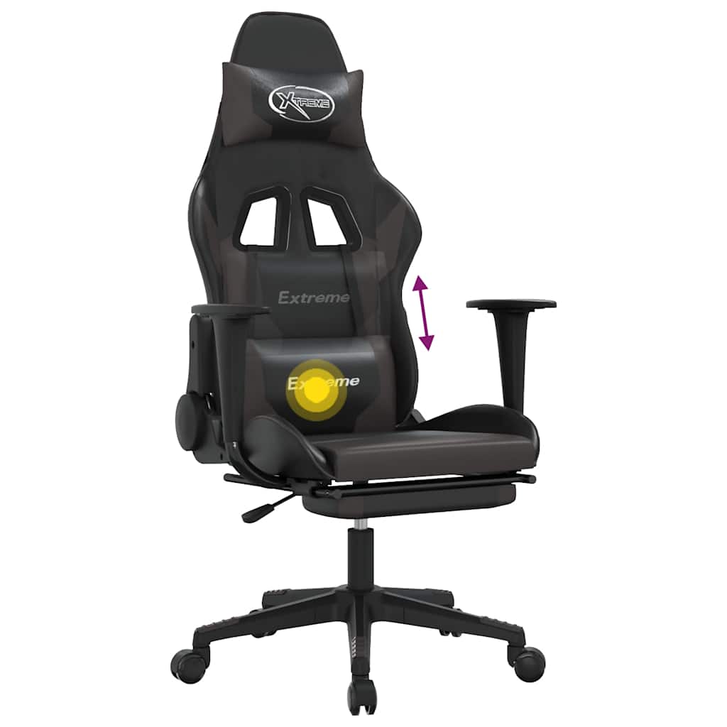 Massage gamestoel met voetensteun kunstleer zwart en grijs is nu te koop bij PeponiXL, paradijselijk wonen!