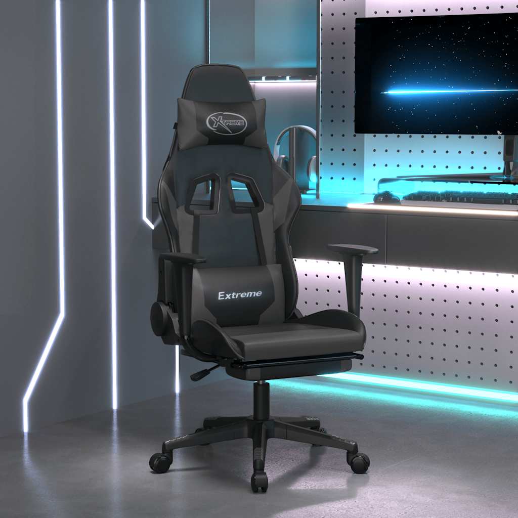 Massage gamestoel met voetensteun kunstleer zwart en grijs is nu te koop bij PeponiXL, paradijselijk wonen!