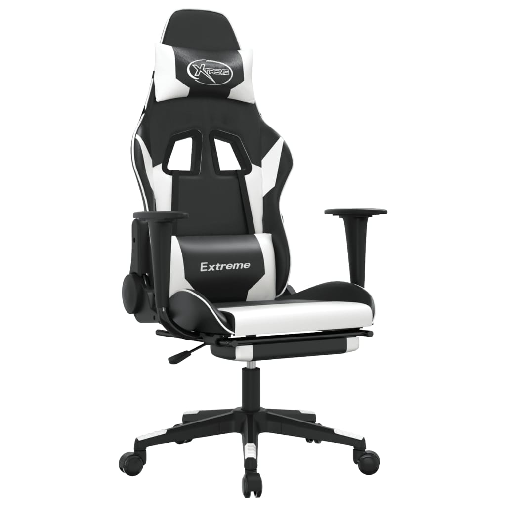 Massage gamestoel met voetensteun kunstleer zwart & wit is nu te koop bij PeponiXL, paradijselijk wonen!