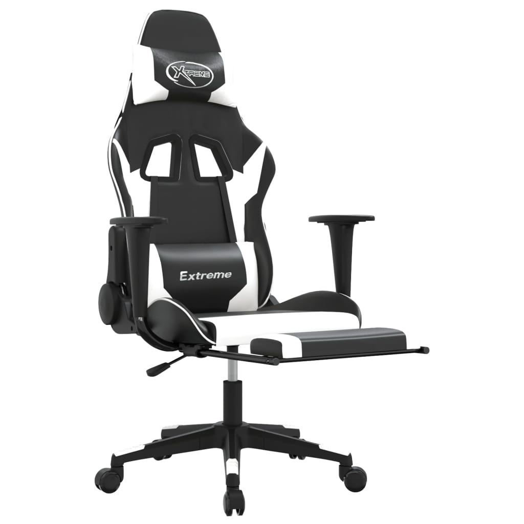 Massage gamestoel met voetensteun kunstleer zwart & wit is nu te koop bij PeponiXL, paradijselijk wonen!