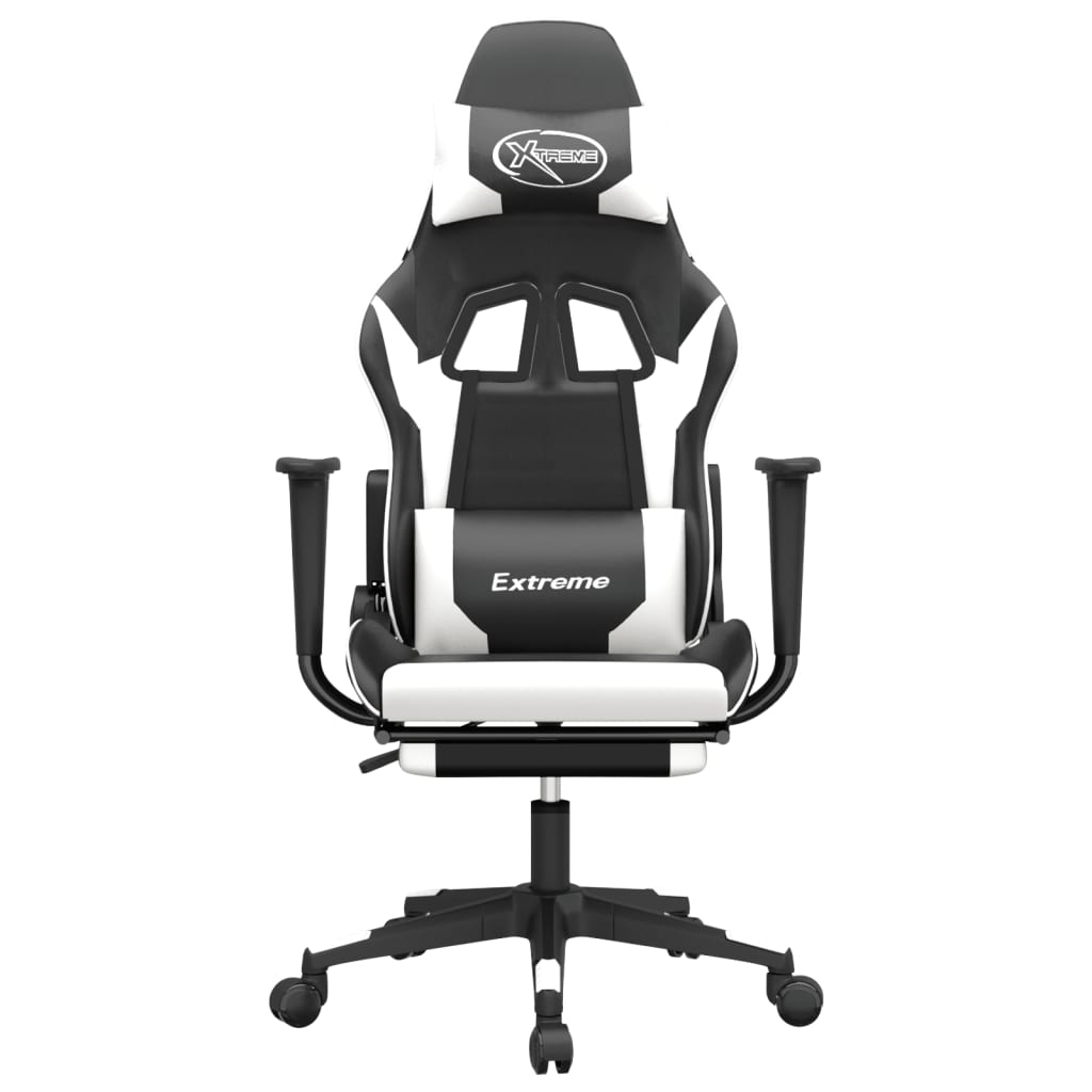 Massage gamestoel met voetensteun kunstleer zwart & wit is nu te koop bij PeponiXL, paradijselijk wonen!