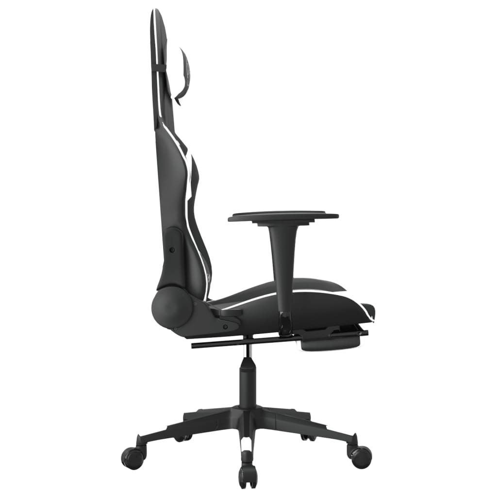 Massage gamestoel met voetensteun kunstleer zwart & wit is nu te koop bij PeponiXL, paradijselijk wonen!