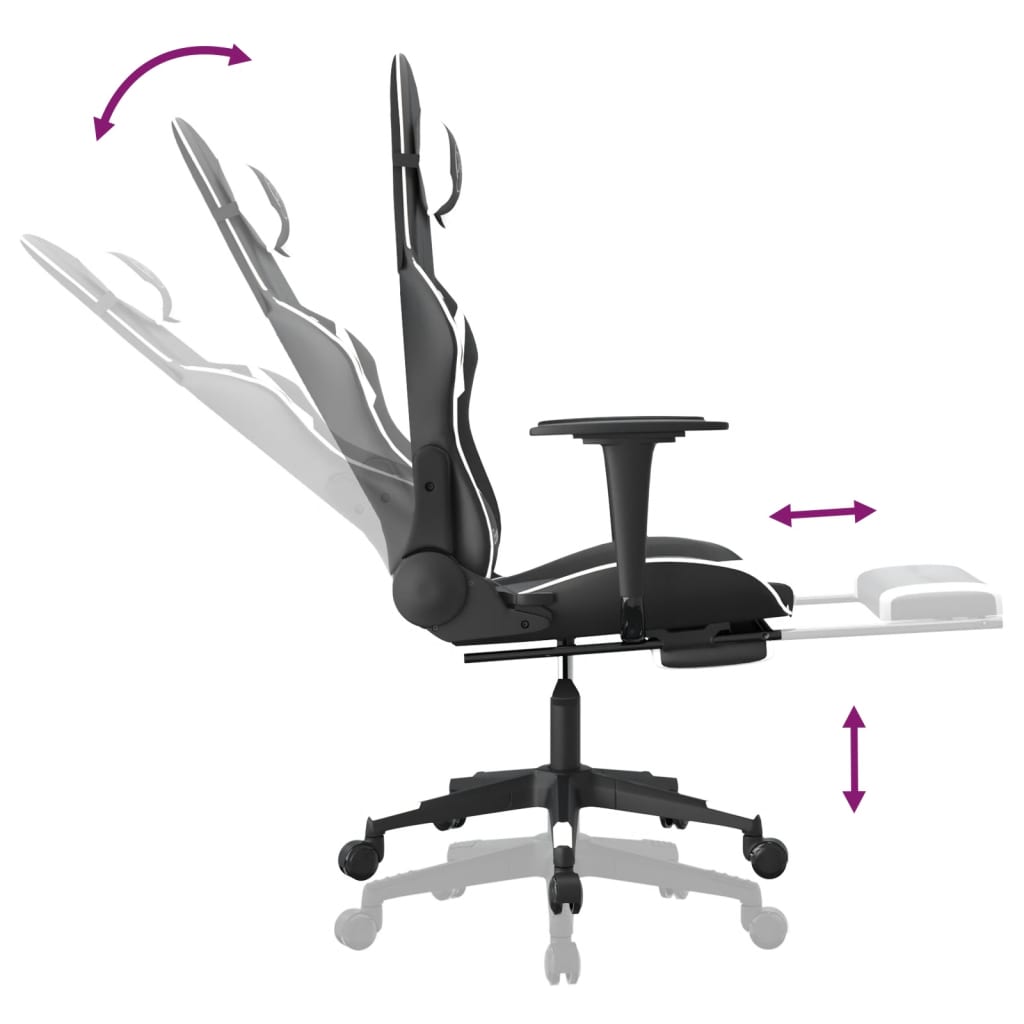 Massage gamestoel met voetensteun kunstleer zwart & wit is nu te koop bij PeponiXL, paradijselijk wonen!