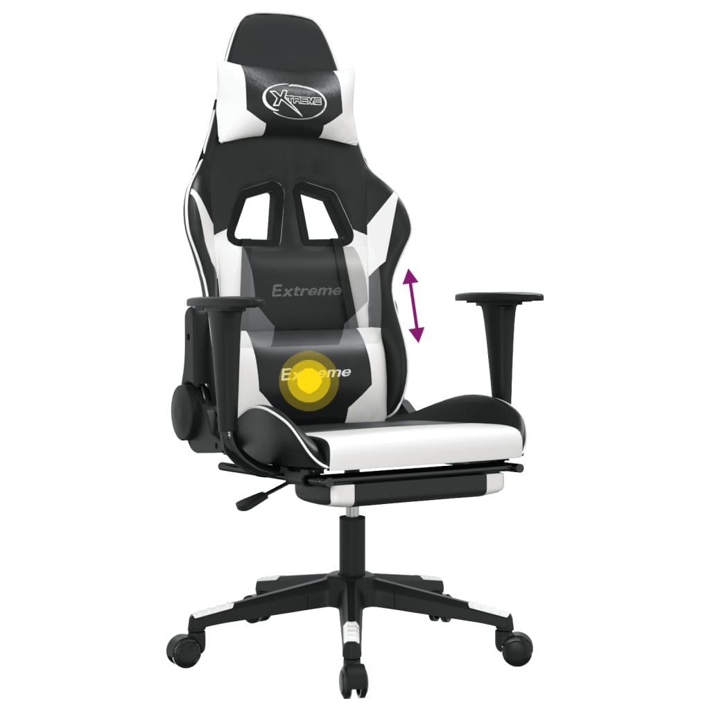 Massage gamestoel met voetensteun kunstleer zwart & wit is nu te koop bij PeponiXL, paradijselijk wonen!