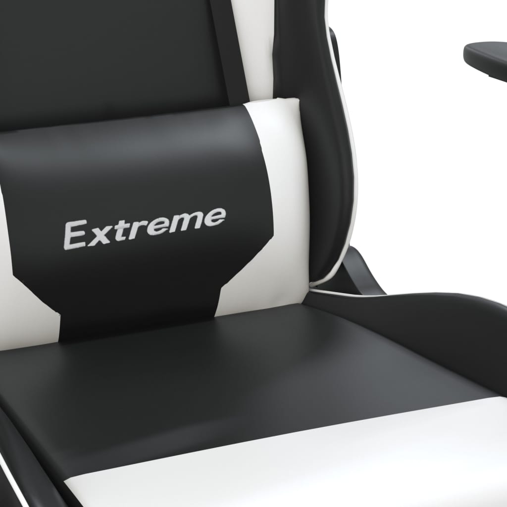 Massage gamestoel met voetensteun kunstleer zwart & wit is nu te koop bij PeponiXL, paradijselijk wonen!