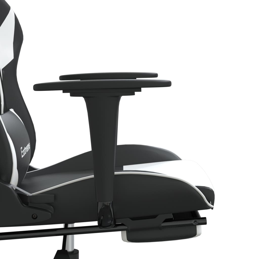 Massage gamestoel met voetensteun kunstleer zwart & wit is nu te koop bij PeponiXL, paradijselijk wonen!