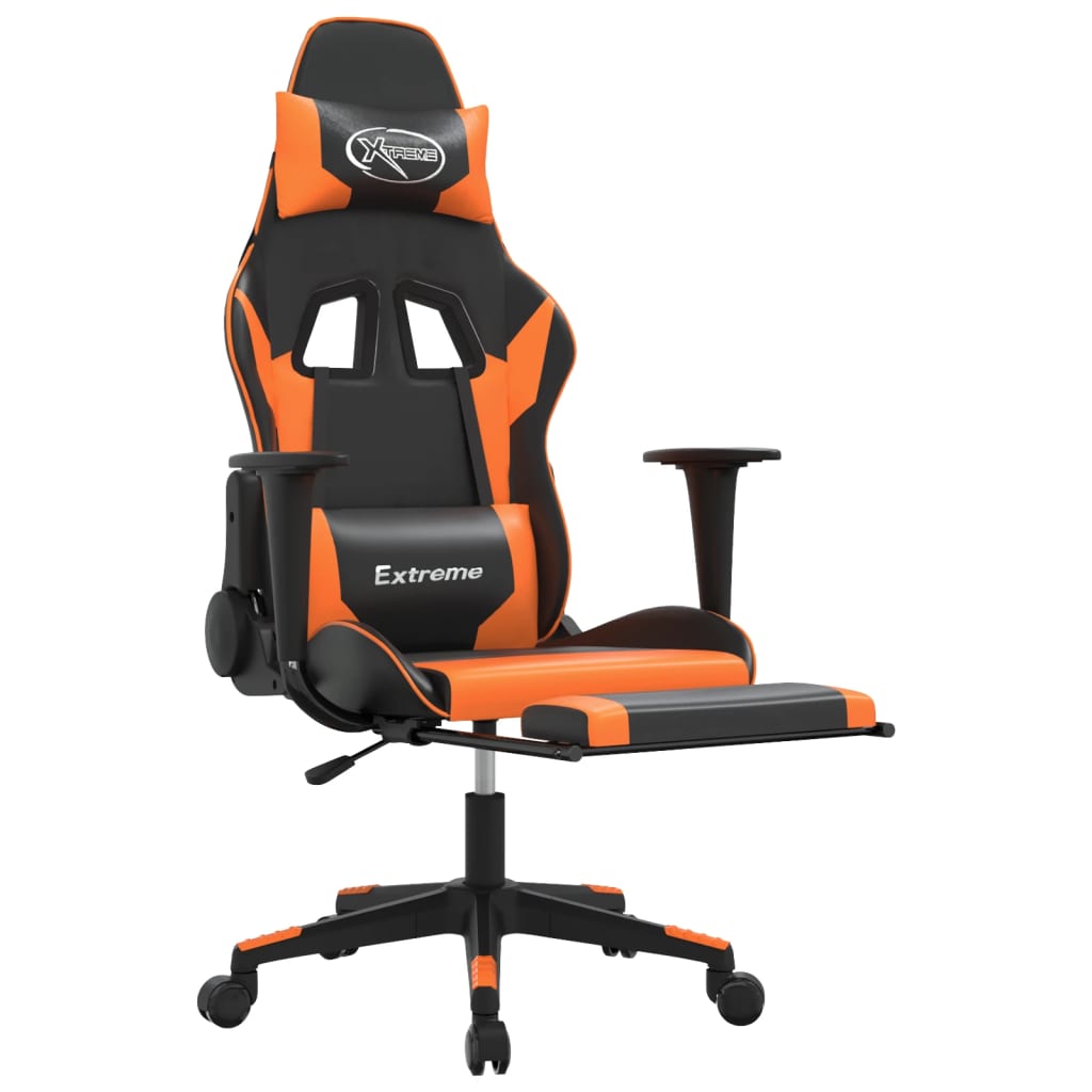 Massage gamestoel met voetensteun kunstleer zwart en oranje is nu te koop bij PeponiXL, paradijselijk wonen!