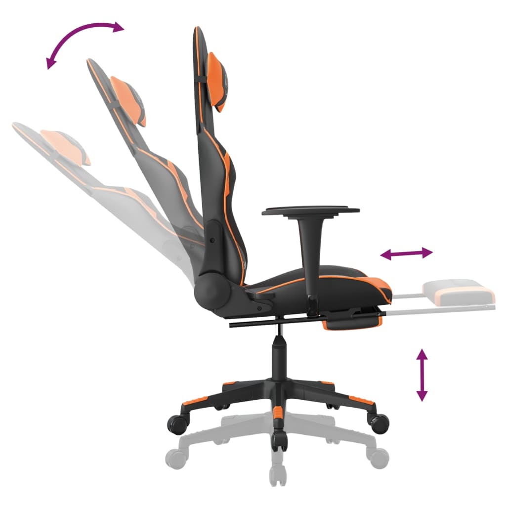 Massage gamestoel met voetensteun kunstleer zwart en oranje is nu te koop bij PeponiXL, paradijselijk wonen!