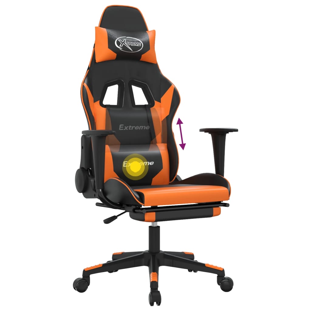 Massage gamestoel met voetensteun kunstleer zwart en oranje is nu te koop bij PeponiXL, paradijselijk wonen!