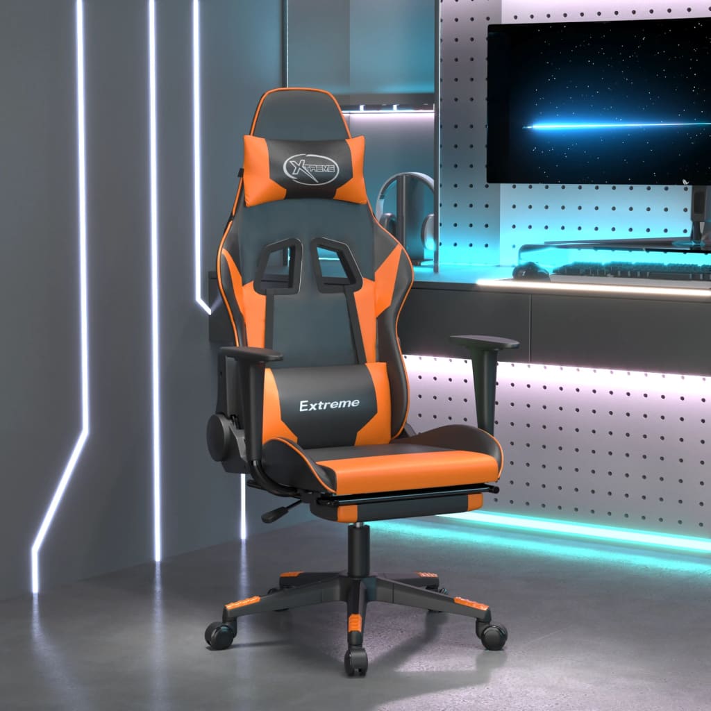 Massage gamestoel met voetensteun kunstleer zwart en oranje is nu te koop bij PeponiXL, paradijselijk wonen!
