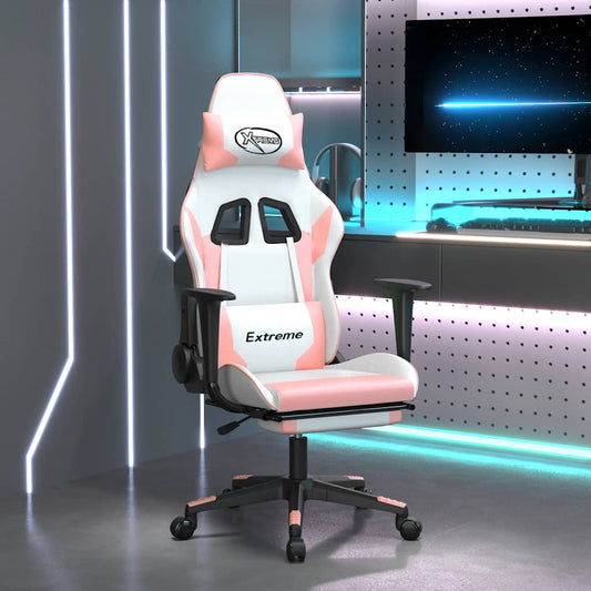 Massage gamestoel met voetensteun kunstleer wit en roze is nu te koop bij PeponiXL, paradijselijk wonen!
