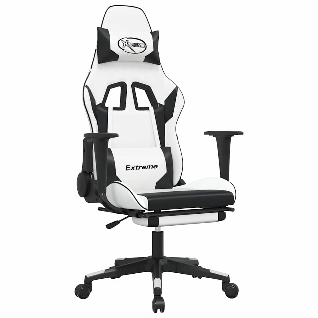 Massage gamestoel met voetensteun kunstleer wit en zwart is nu te koop bij PeponiXL, paradijselijk wonen!