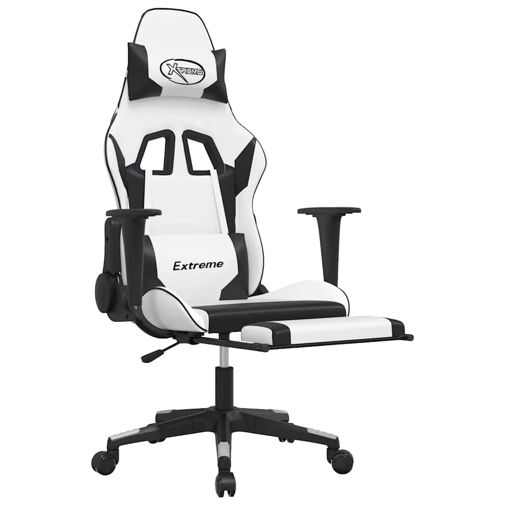 Massage gamestoel met voetensteun kunstleer wit en zwart is nu te koop bij PeponiXL, paradijselijk wonen!