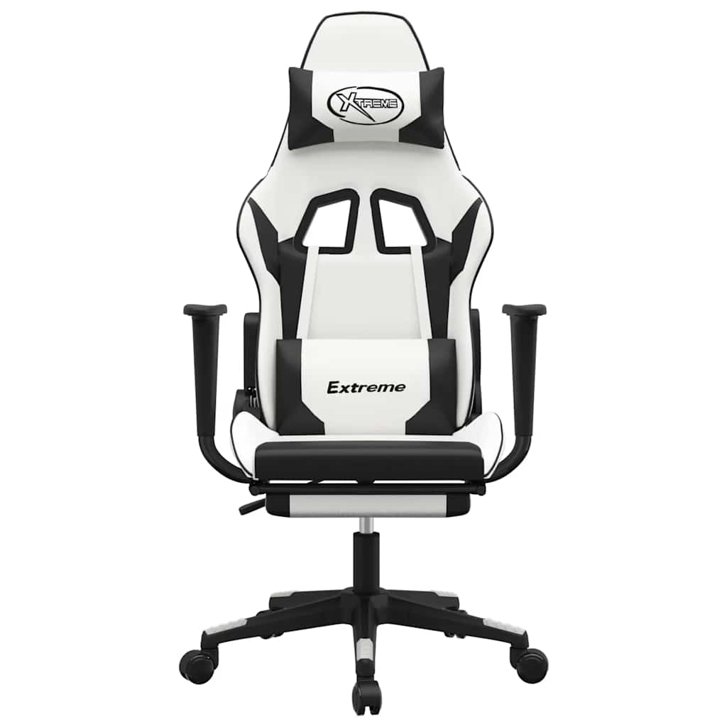 Massage gamestoel met voetensteun kunstleer wit en zwart is nu te koop bij PeponiXL, paradijselijk wonen!