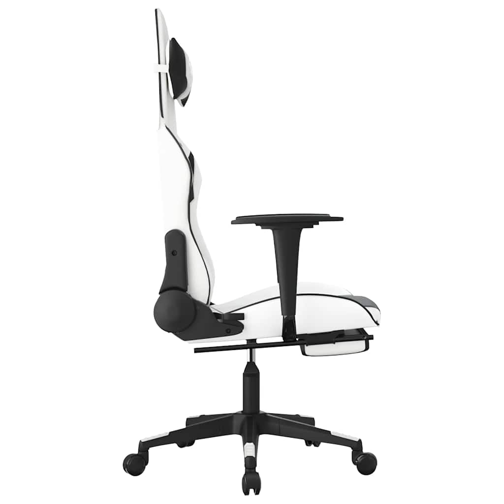 Massage gamestoel met voetensteun kunstleer wit en zwart is nu te koop bij PeponiXL, paradijselijk wonen!