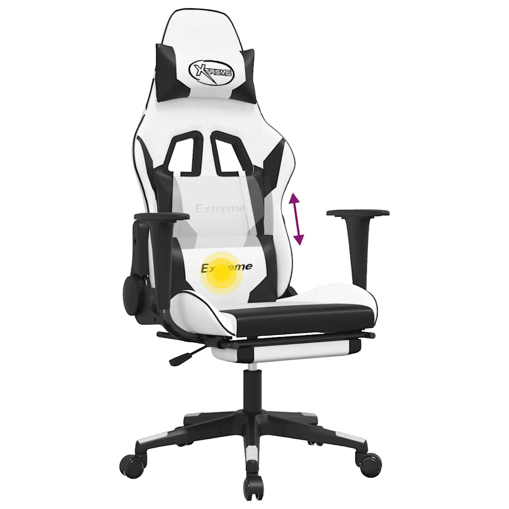 Massage gamestoel met voetensteun kunstleer wit en zwart is nu te koop bij PeponiXL, paradijselijk wonen!