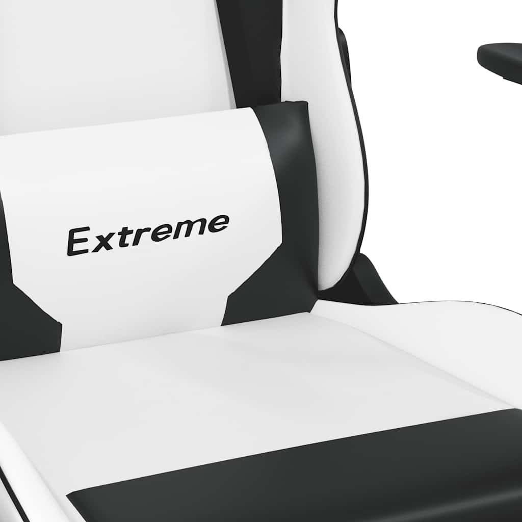 Massage gamestoel met voetensteun kunstleer wit en zwart is nu te koop bij PeponiXL, paradijselijk wonen!