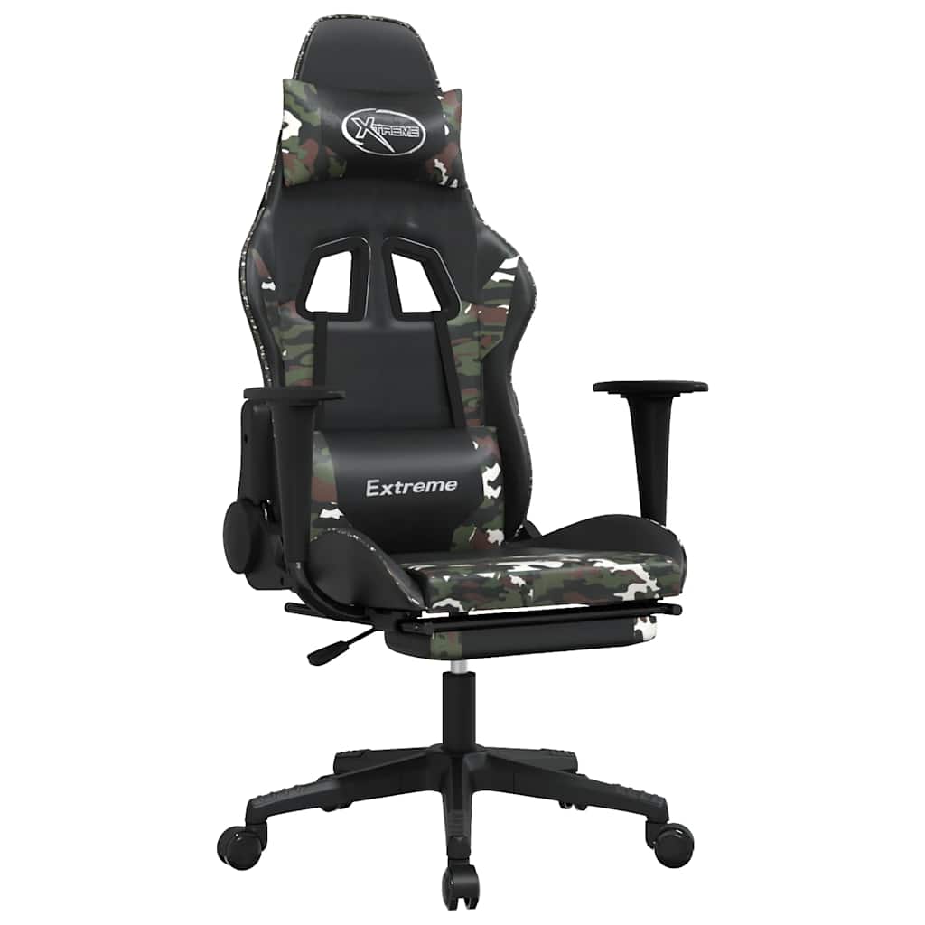 Massage gamestoel met voetensteun kunstleer zwart en camouflage is nu te koop bij PeponiXL, paradijselijk wonen!