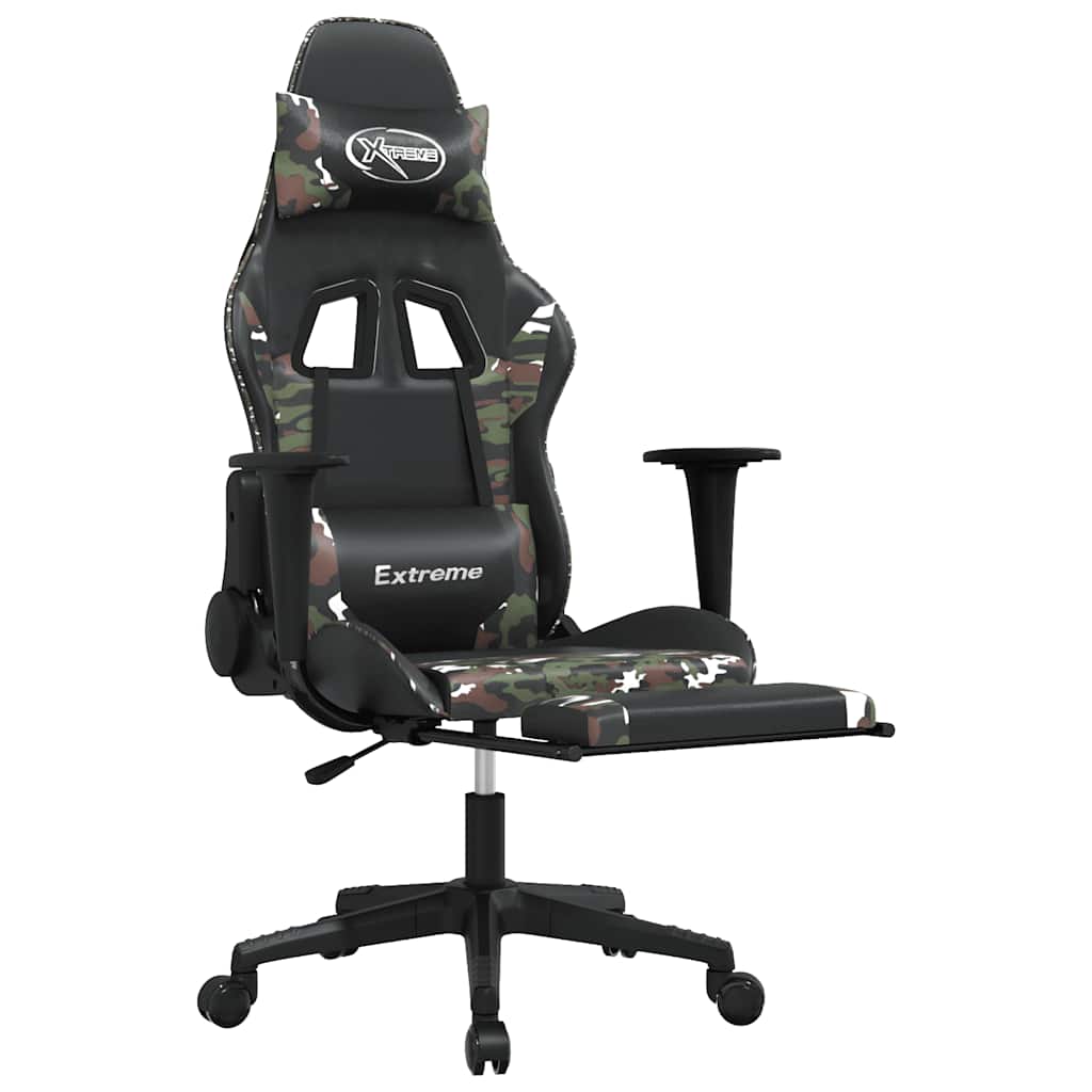 Massage gamestoel met voetensteun kunstleer zwart en camouflage is nu te koop bij PeponiXL, paradijselijk wonen!