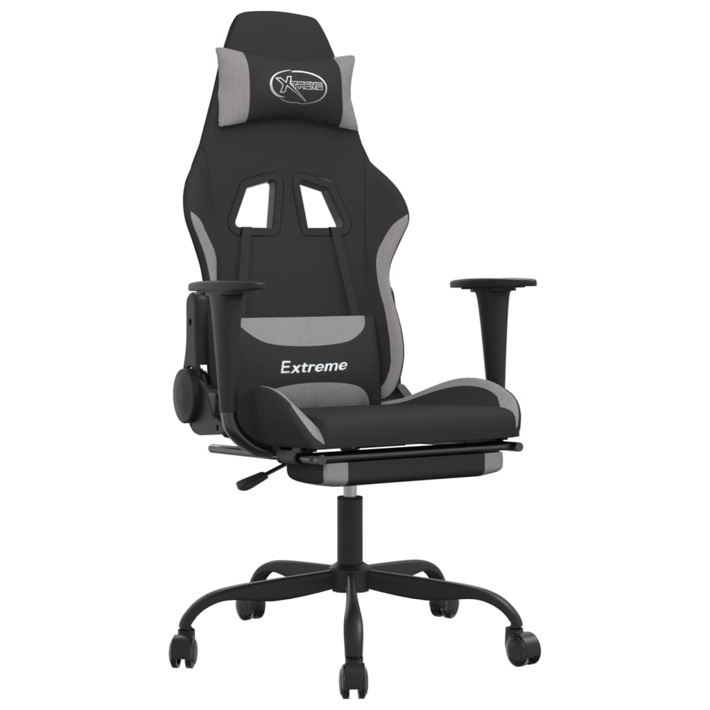 Massage gamestoel met voetensteun stof zwart en lichtgrijs is nu te koop bij PeponiXL, paradijselijk wonen!