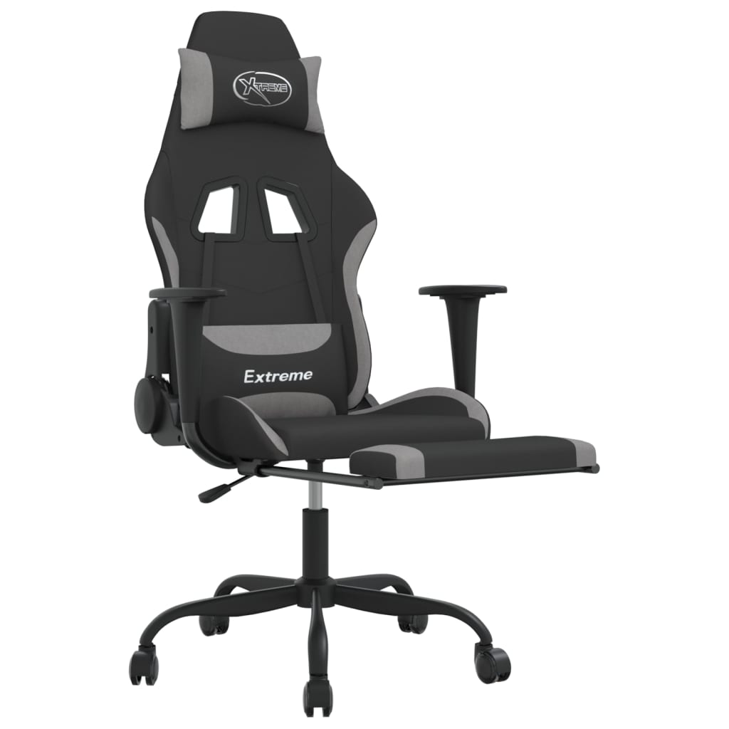 Massage gamestoel met voetensteun stof zwart en lichtgrijs is nu te koop bij PeponiXL, paradijselijk wonen!