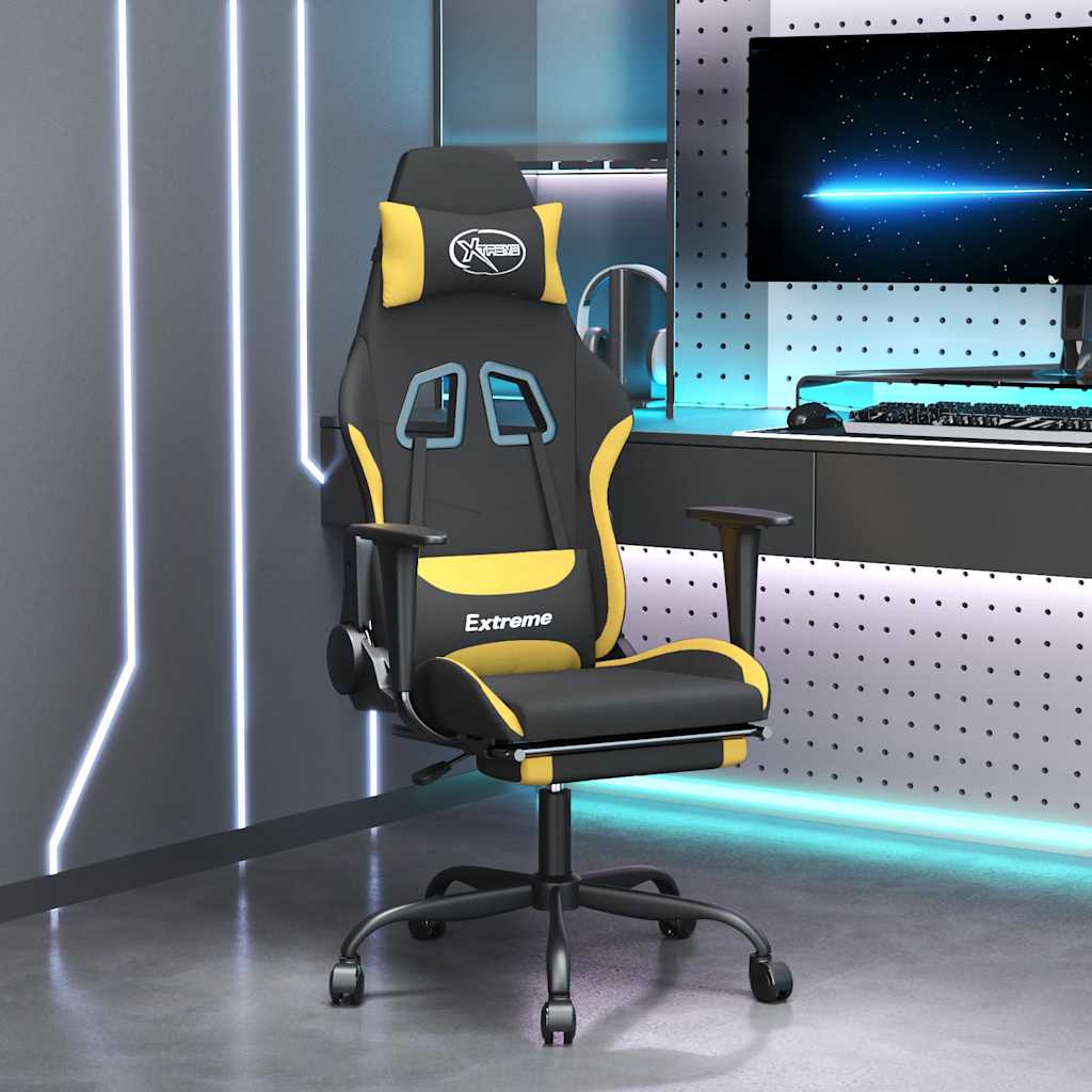 Massage gamestoel met voetensteun stof zwart en geel is nu te koop bij PeponiXL, paradijselijk wonen!