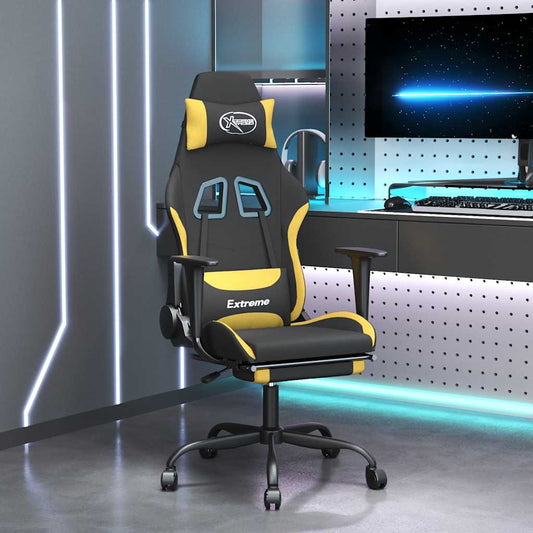 Massage gamestoel met voetensteun stof zwart en geel is nu te koop bij PeponiXL, paradijselijk wonen!