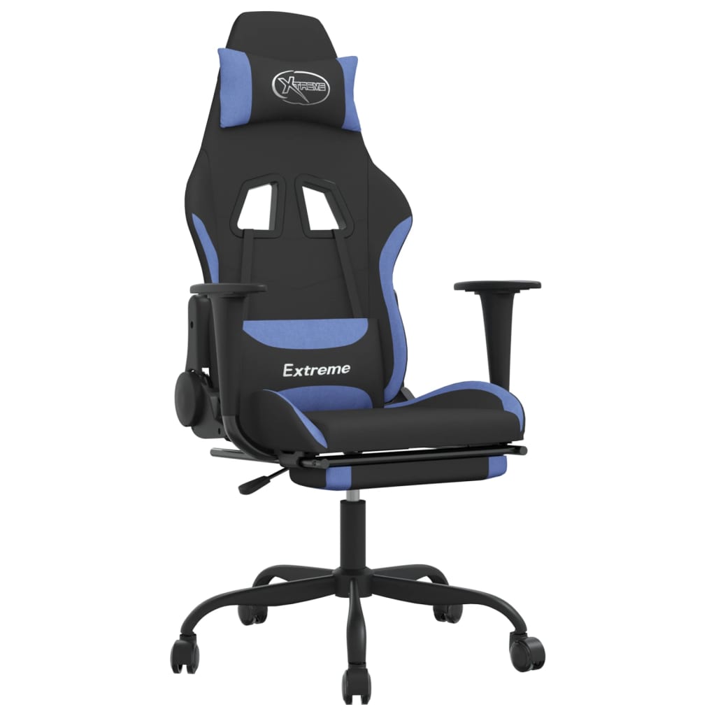 Massage gamestoel met voetensteun stof zwart en blauw is nu te koop bij PeponiXL, paradijselijk wonen!