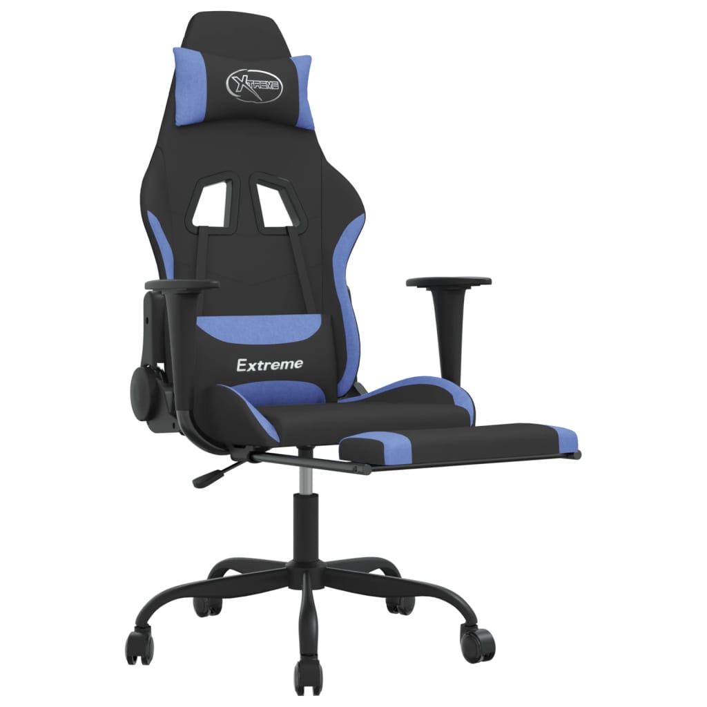 Massage gamestoel met voetensteun stof zwart en blauw is nu te koop bij PeponiXL, paradijselijk wonen!