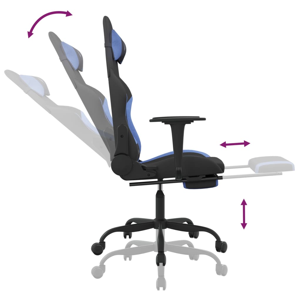 Massage gamestoel met voetensteun stof zwart en blauw is nu te koop bij PeponiXL, paradijselijk wonen!