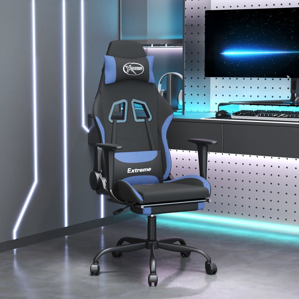 Massage gamestoel met voetensteun stof zwart en blauw is nu te koop bij PeponiXL, paradijselijk wonen!