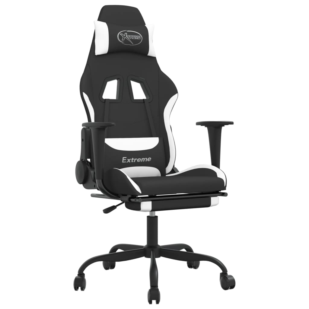 Massage gamestoel met voetensteun stof zwart en wit is nu te koop bij PeponiXL, paradijselijk wonen!