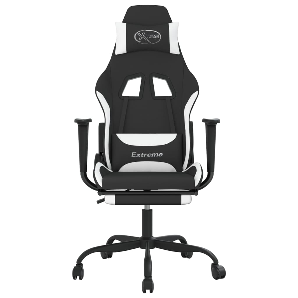 Massage gamestoel met voetensteun stof zwart en wit is nu te koop bij PeponiXL, paradijselijk wonen!