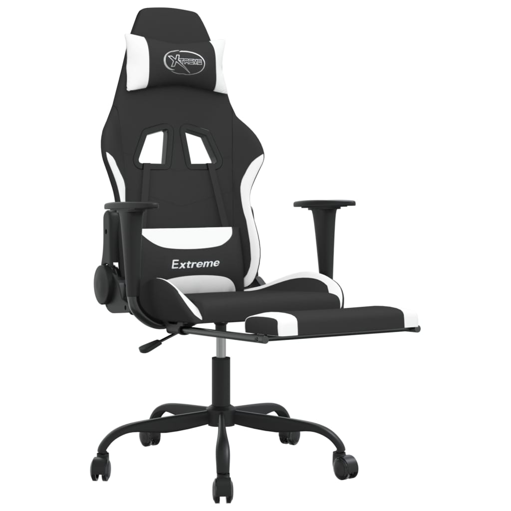 Massage gamestoel met voetensteun stof zwart en wit is nu te koop bij PeponiXL, paradijselijk wonen!