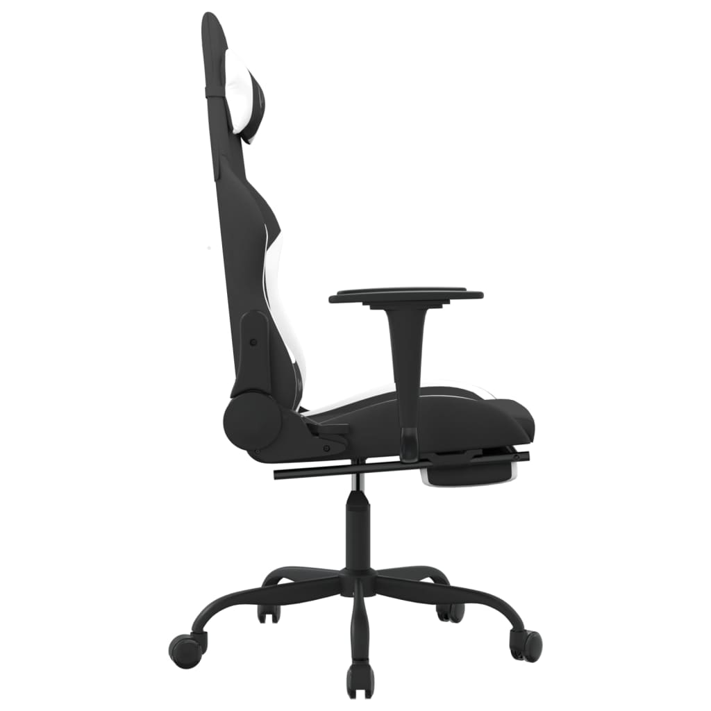 Massage gamestoel met voetensteun stof zwart en wit is nu te koop bij PeponiXL, paradijselijk wonen!