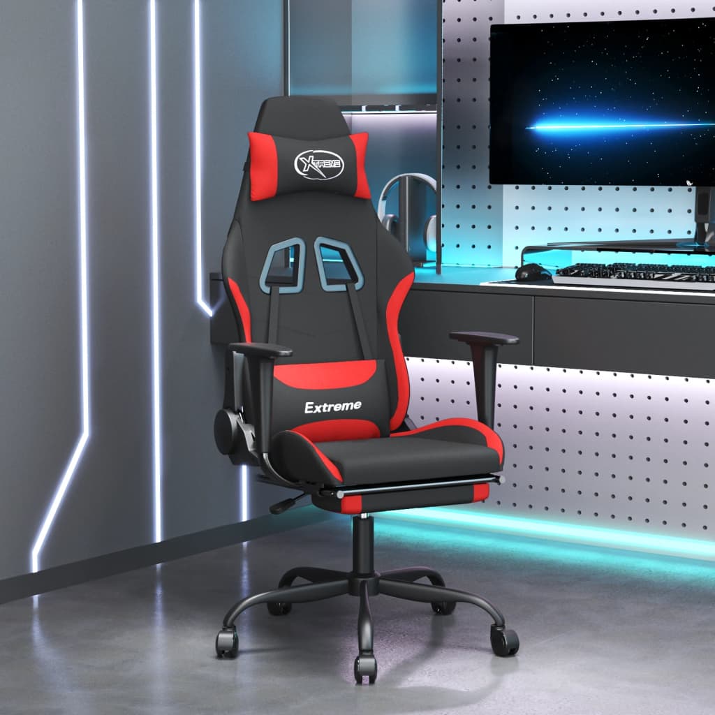 Massage gamestoel met voetensteun stof zwart en rood is nu te koop bij PeponiXL, paradijselijk wonen!