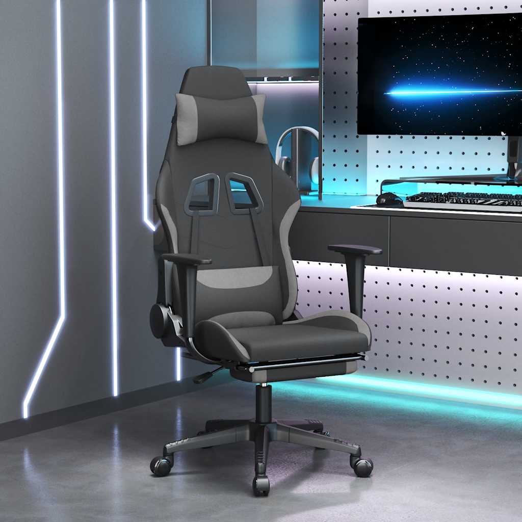 Massage gamestoel met voetensteun stof zwart en lichtgrijs is nu te koop bij PeponiXL, paradijselijk wonen!