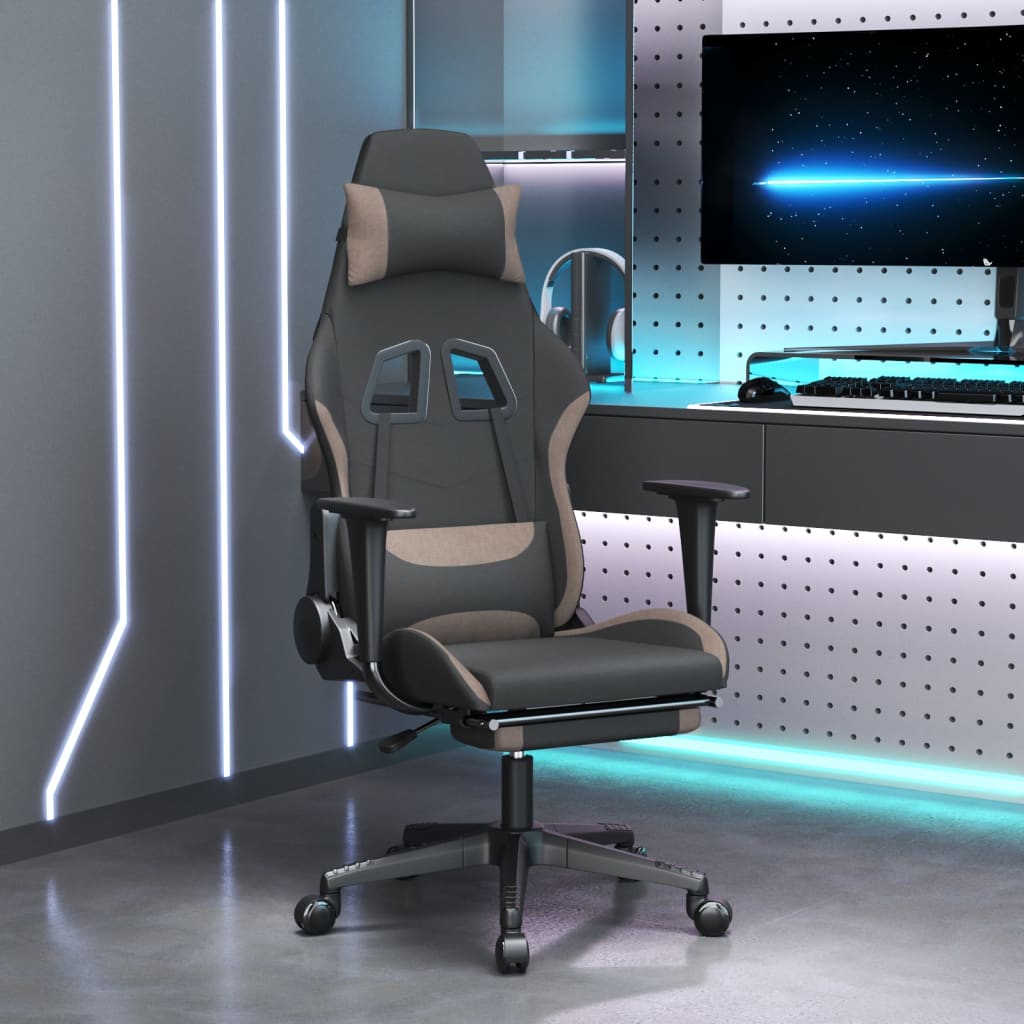 Massage gamestoel met voetensteun stof zwart en taupe is nu te koop bij PeponiXL, paradijselijk wonen!