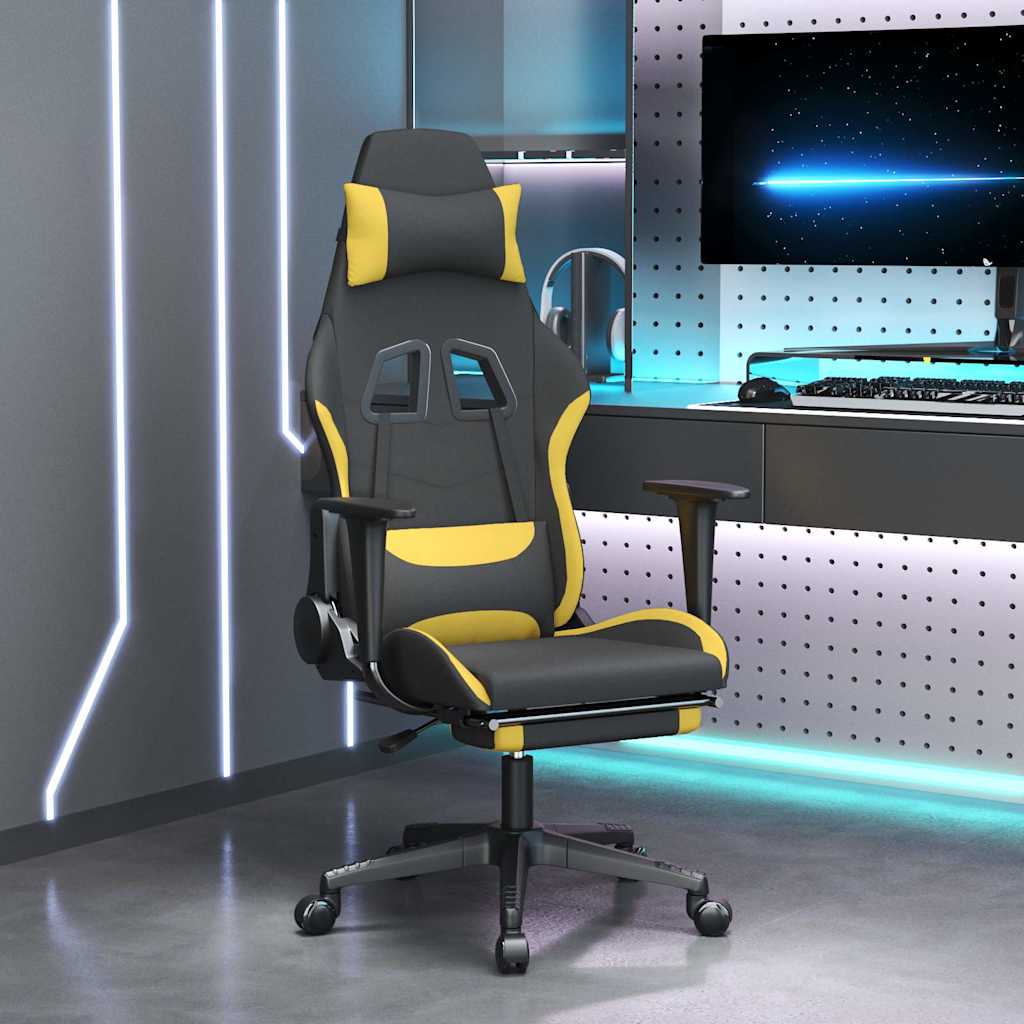 Massage gamestoel met voetensteun stof zwart en geel is nu te koop bij PeponiXL, paradijselijk wonen!