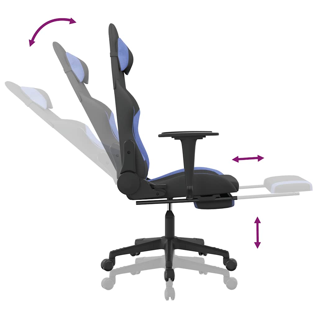 Massage gamestoel met voetensteun stof zwart en blauw is nu te koop bij PeponiXL, paradijselijk wonen!