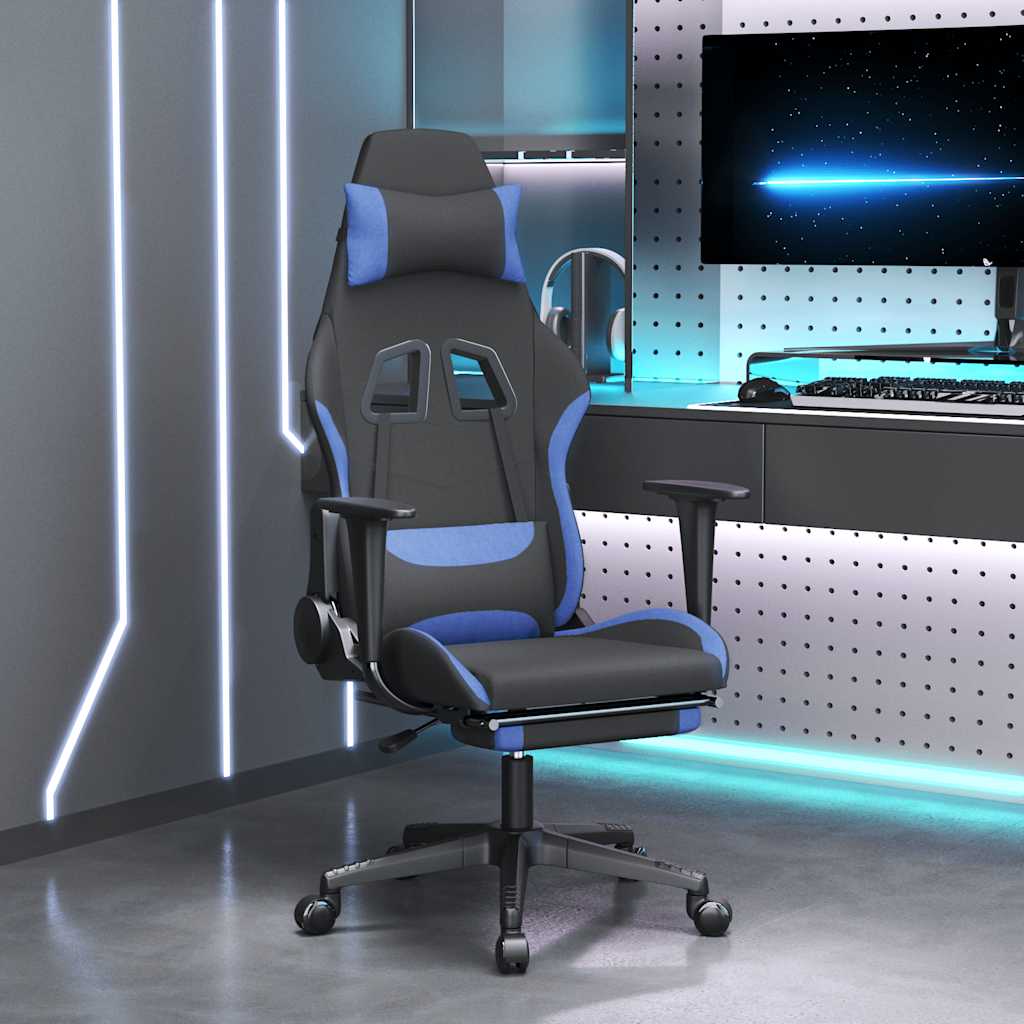 Massage gamestoel met voetensteun stof zwart en blauw is nu te koop bij PeponiXL, paradijselijk wonen!