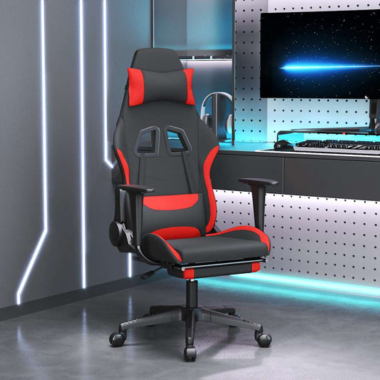 Massage gamestoel met voetensteun stof zwart en rood is nu te koop bij PeponiXL, paradijselijk wonen!