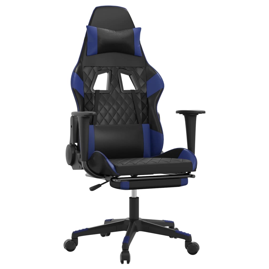 Massage gamestoel met voetensteun kunstleer zwart en blauw is nu te koop bij PeponiXL, paradijselijk wonen!