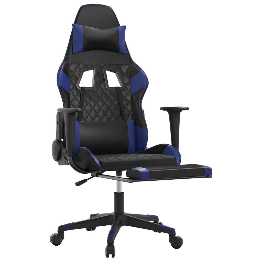Massage gamestoel met voetensteun kunstleer zwart en blauw is nu te koop bij PeponiXL, paradijselijk wonen!