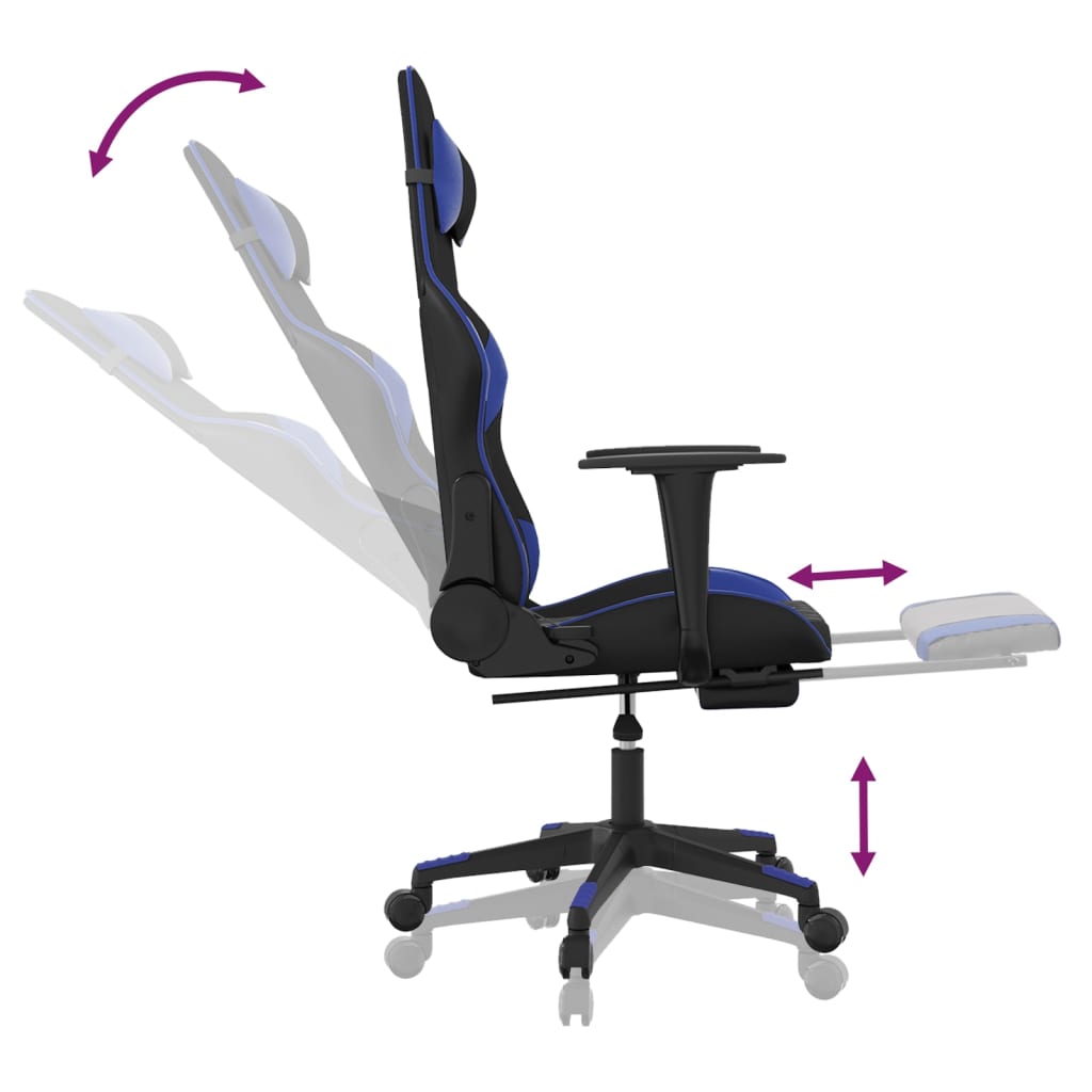 Massage gamestoel met voetensteun kunstleer zwart en blauw is nu te koop bij PeponiXL, paradijselijk wonen!