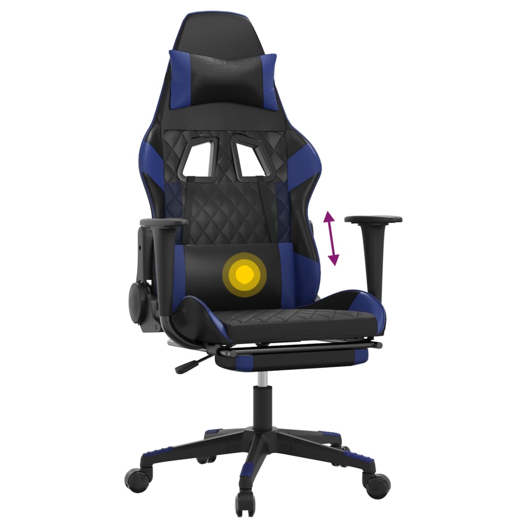Massage gamestoel met voetensteun kunstleer zwart en blauw is nu te koop bij PeponiXL, paradijselijk wonen!
